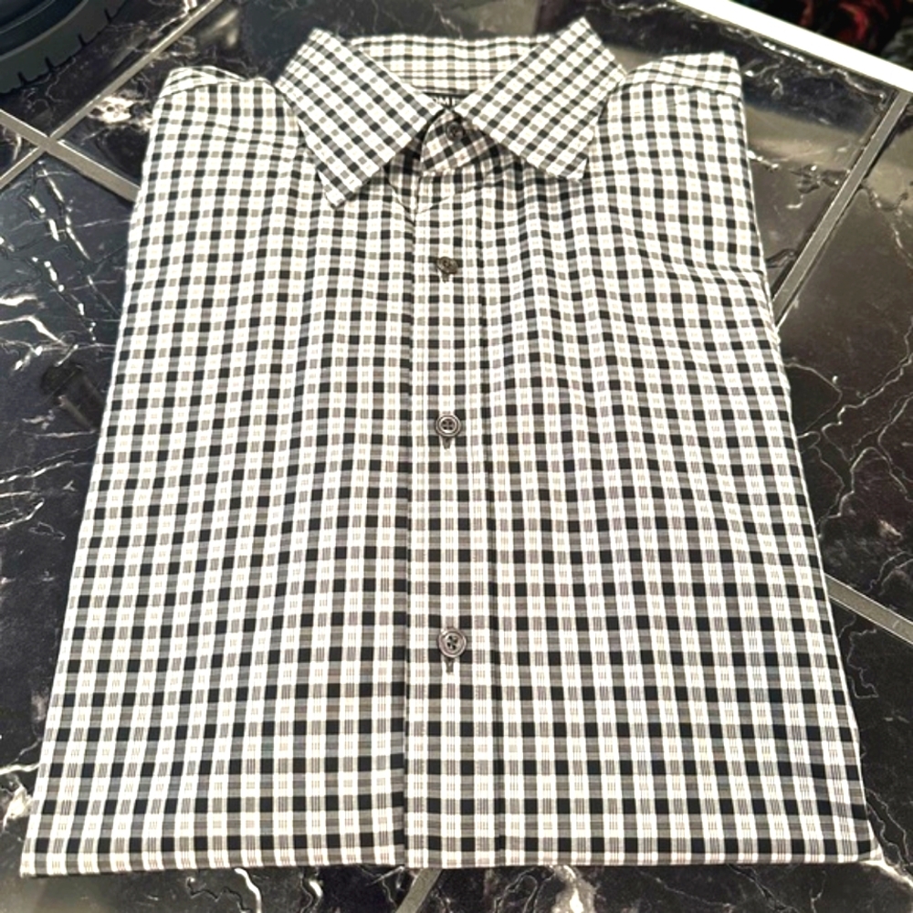 TOM FORD ▪️Cotton Plaid Dress Shirt - Size 46/18, Black/White - Picture 3 of 8